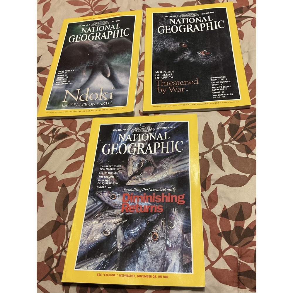 Vintage 1995 National Geographic Magazine Lot‎ July Oct Nov Wildlife Oceans